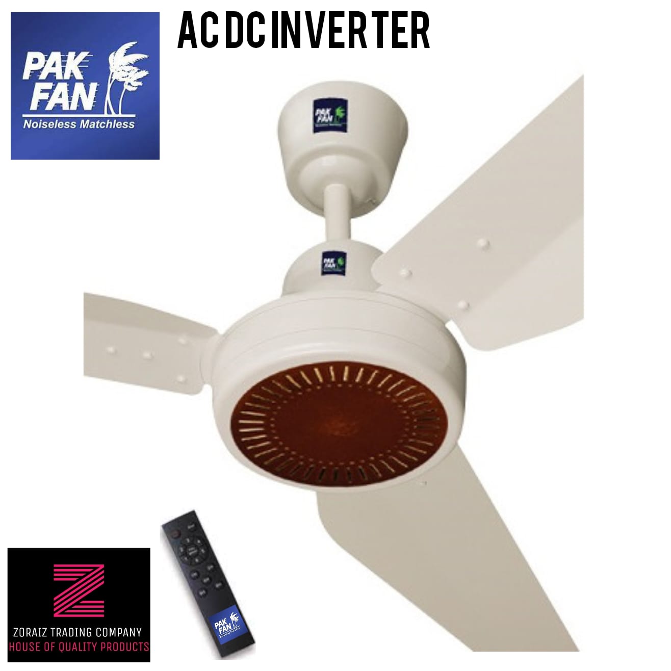 Pak Fan Ceiling 56'' Ac Dc Inverter Energy Saver Remote Control Floral Classic Model Offwhite Dark Wood Pure Copper Wire