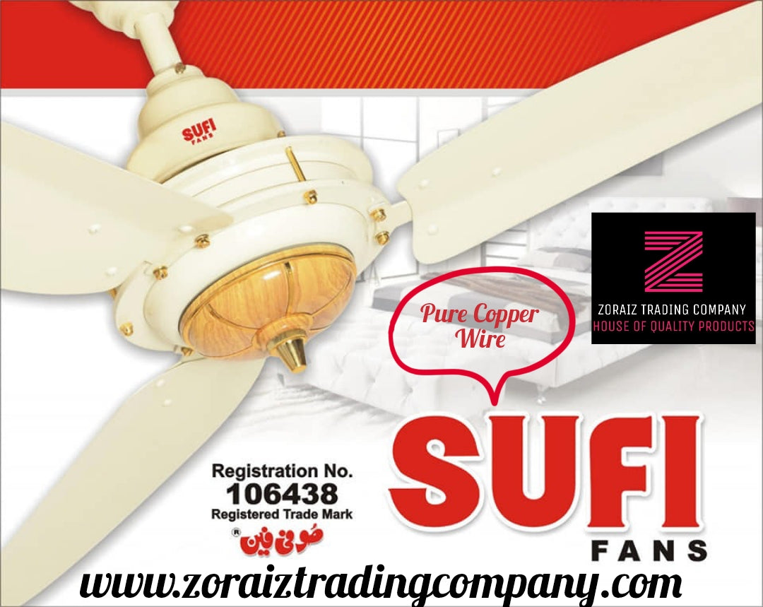 Sufi Fan Ceiling 56’’ Crown Model Offwhite light Wood Pure Copper Wire