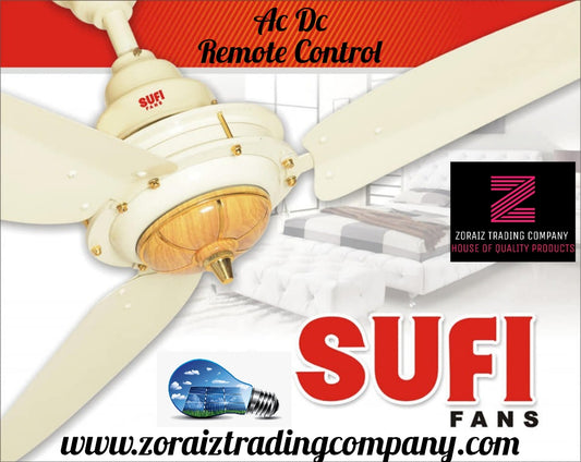 Sufi Fan Ceiling 56’’ Ac Dc Inverter Remote Control Crown Model Offwhite light Wood Pure Copper Wire