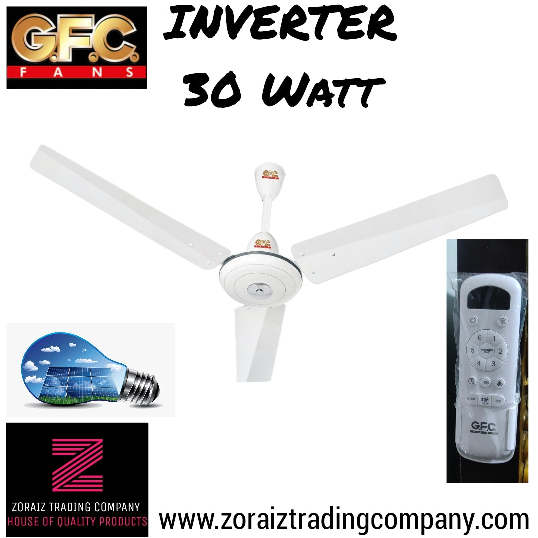 GFC Fans Ceiling 56’’ AC 30 Watts Inverter Deluxe Model 56'' Pure Copper Winding Solar Fan Energy Saver White Color