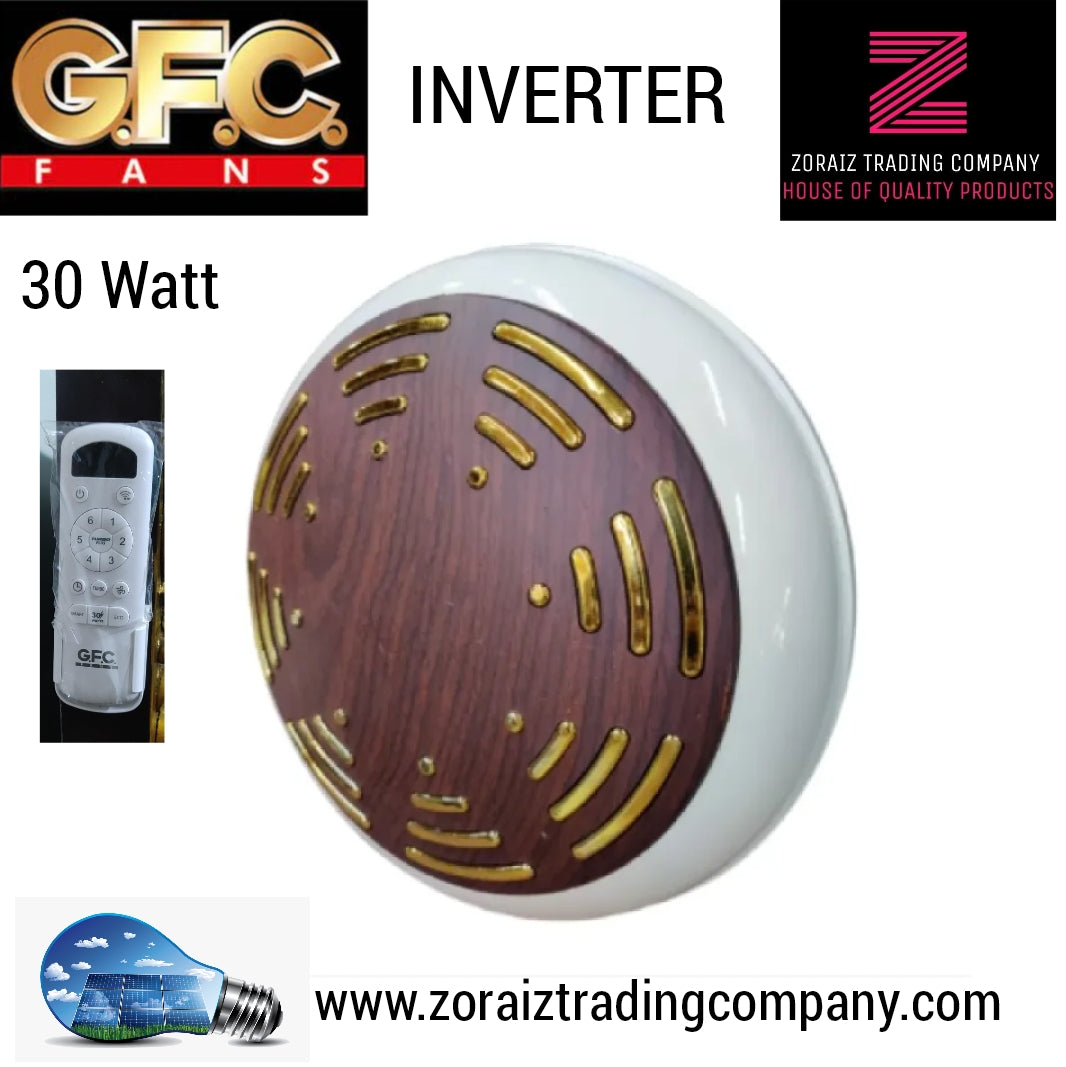 GFC Fans Ceiling 56’’ AC 30 Watts Inverter Iconic Model 56'' Pure Copper Winding Solar Fan Energy Saver Off white Dark Wood