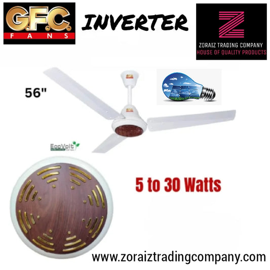 GFC Fans Ceiling 56’’ AC 30 Watts Inverter Iconic Model 56'' Pure Copper Winding Solar Fan Energy Saver Off white Dark Wood