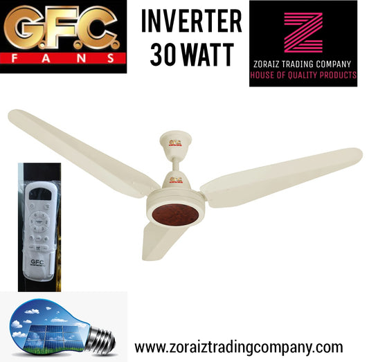 GFC Fans Ceiling 56’’ AC 30 Watts Inverter Platinum Model 56'' Pure Copper Winding Solar Fan Energy Saver Off White Dark Wood Color