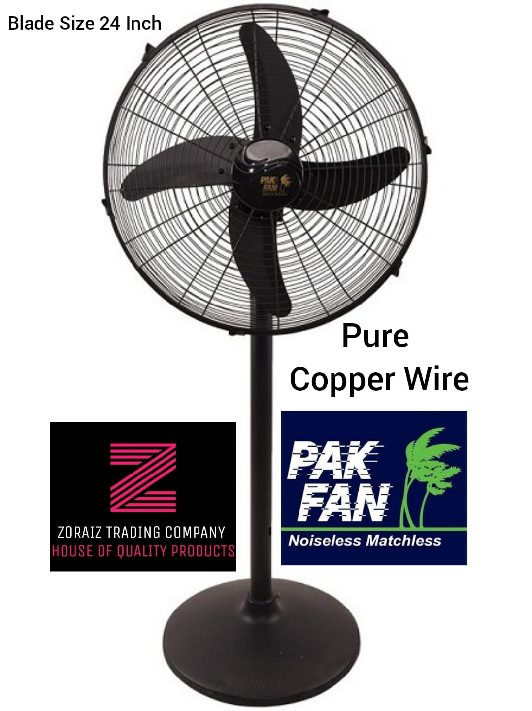 Pak Fan Pedestal 24 Inch Pure Copper Wire Black Color Unique Model