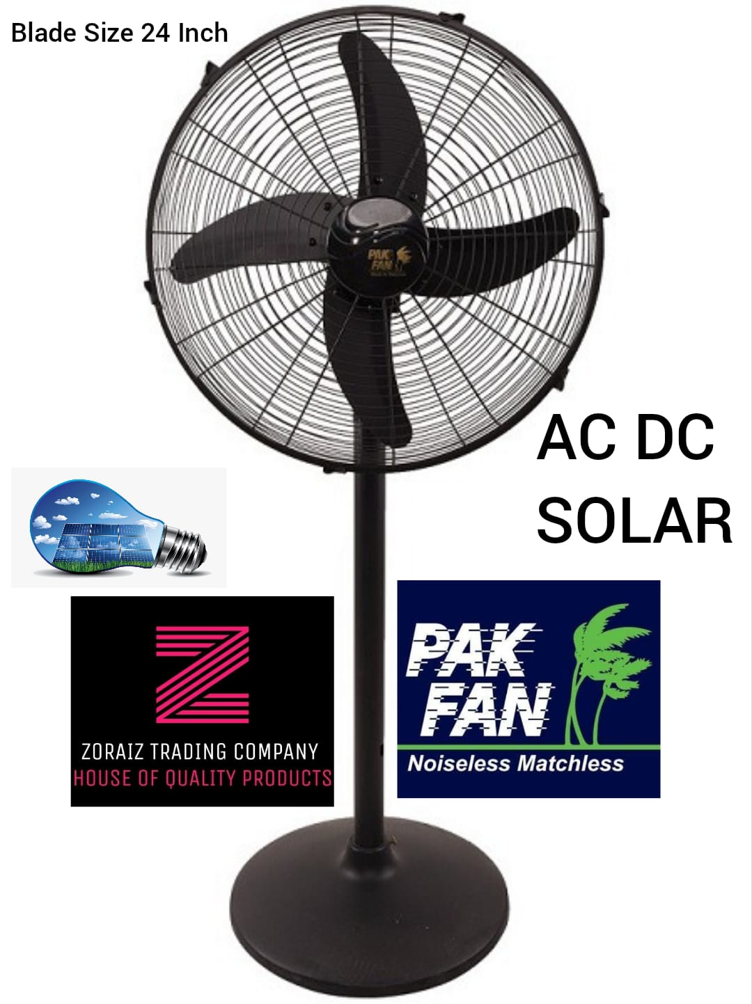 Pak Fan Ac Dc Solar Pedestal 24 Inch Pure Copper Wire Black Color Unique Model