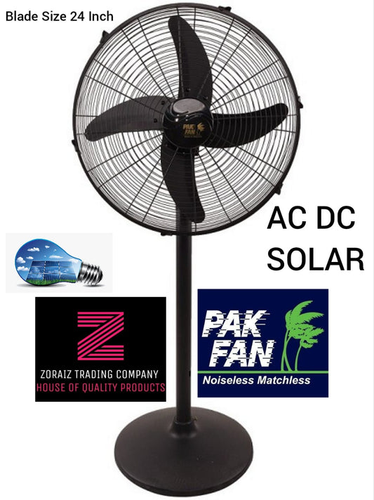 Pak Fan Ac Dc Solar Pedestal 24 Inch Pure Copper Wire Black Color Unique Model