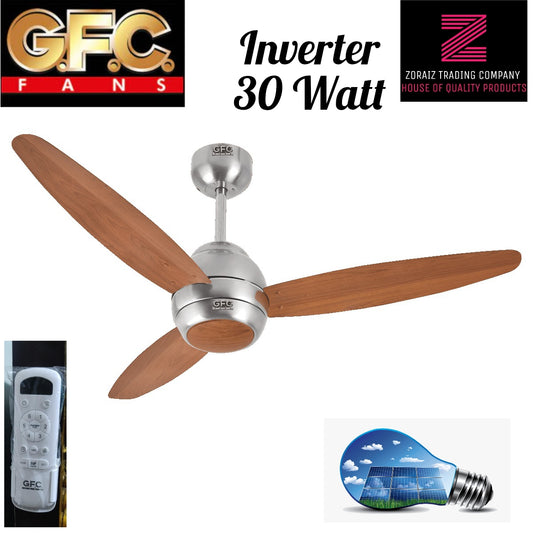 GFC Fans Ceiling 56’’ AC 30 Watts Inverter Ovate Model 56'' Pure Copper Winding Solar Fan Energy Saver Off White Dark Wood Color