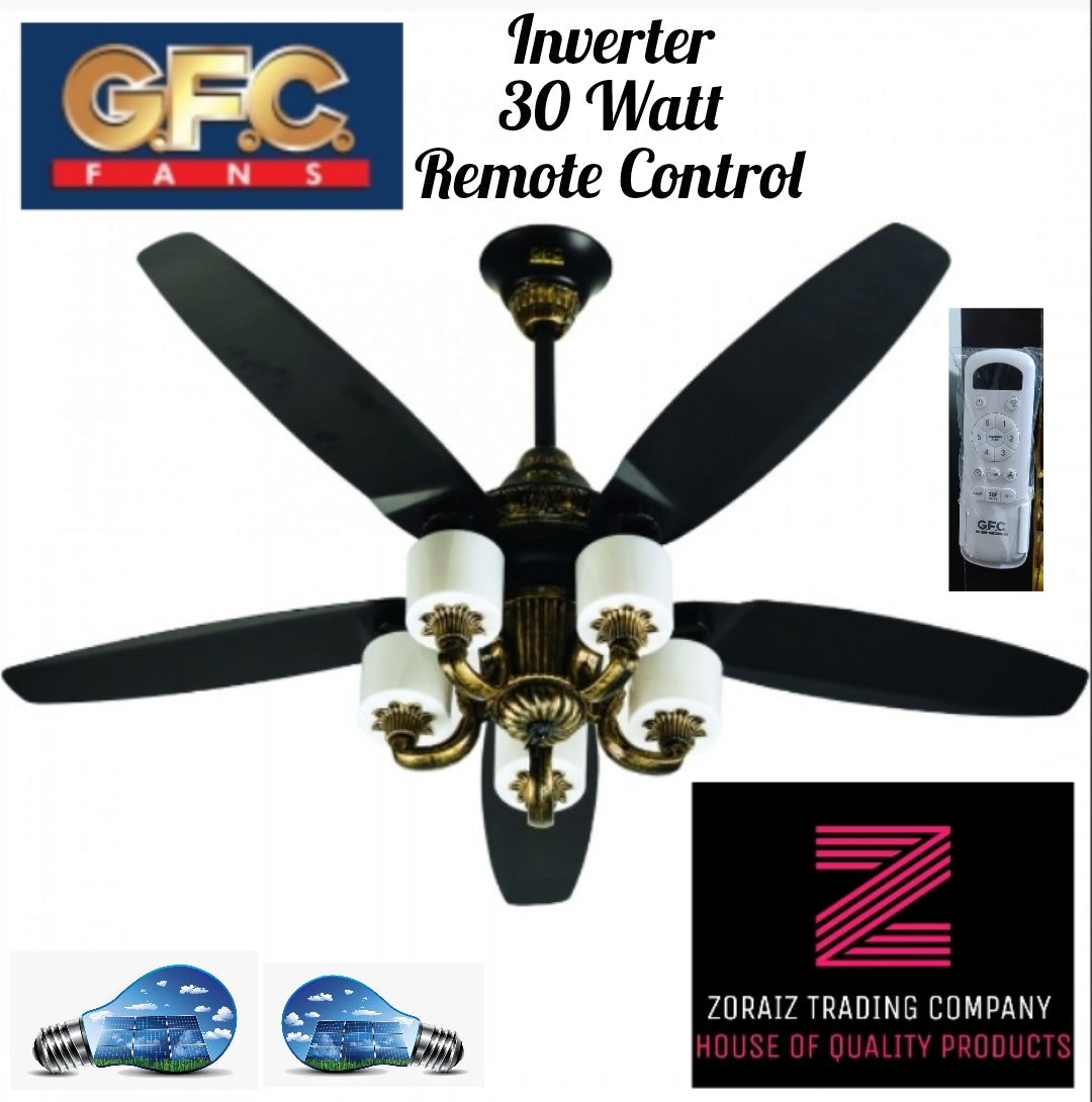 GFC Fans Ceiling 56’’ AC 30 Watts Inverter Fanoos Model 56'' Pure Copper Winding Solar Fan Energy Saver Black Color