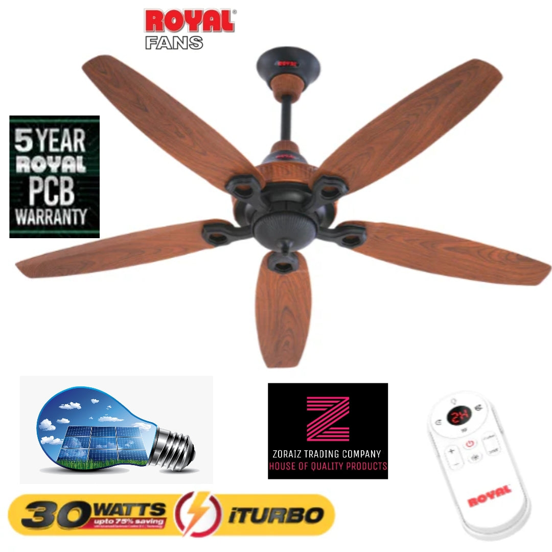 Royal Fan Ceiling 56 Inch Ornament Model Inverter 30 Watt I-Turbo Remote Control 56 Inch Pure Copper Wire