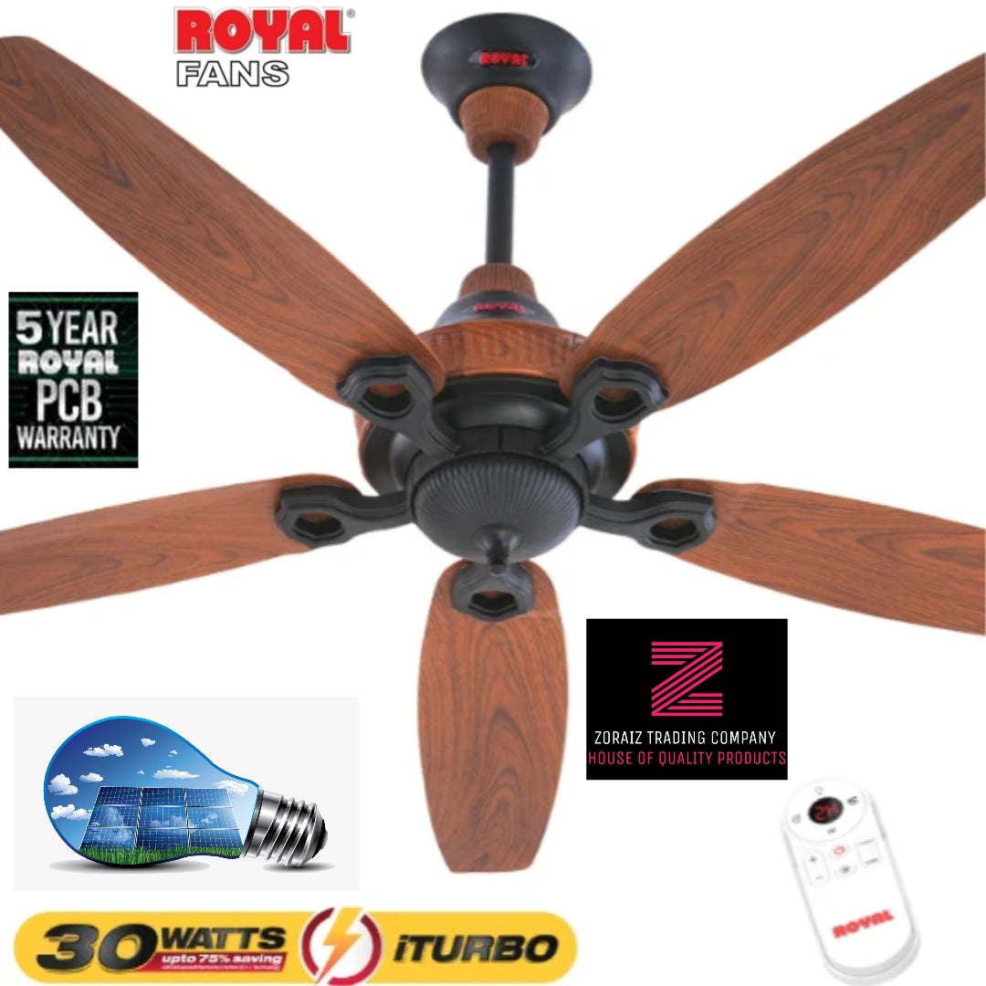 Royal Fan Ceiling 56 Inch Ornament Model Inverter 30 Watt I-Turbo Remote Control 56 Inch Pure Copper Wire