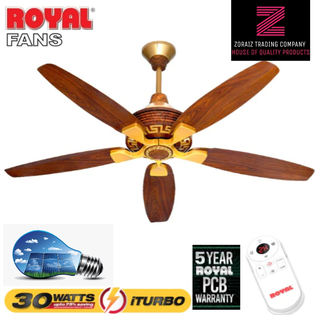 Royal Fan Ceiling 56 Inch Monarch Model Inverter 30 Watt I-Turbo Remote Control 56 Inch Pure Copper Wire