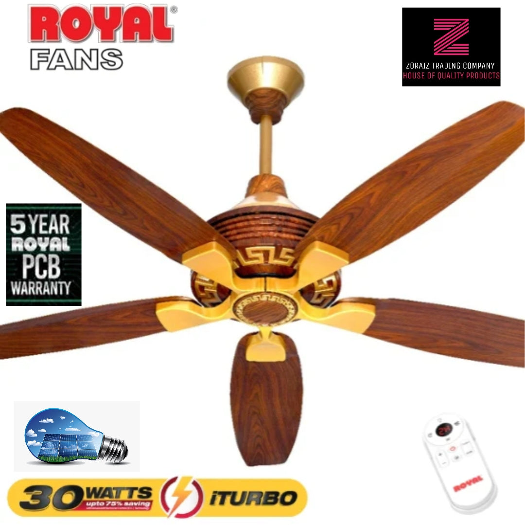 Royal Fan Ceiling 56 Inch Monarch Model Inverter 30 Watt I-Turbo Remote Control 56 Inch Pure Copper Wire